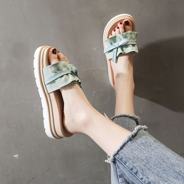 

flat shoes female summer woman slippers casual med platform slipers women flock slides beach 2020 pu fashion, Black