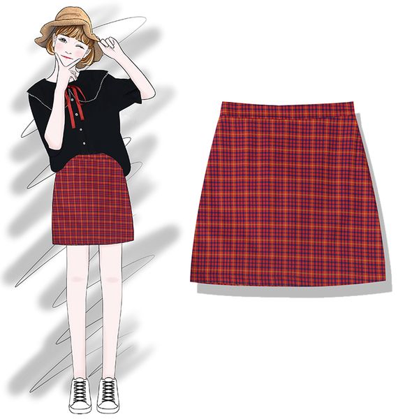 

2019 new fashion women's skirts summer popular plaid high waist skirt, Black