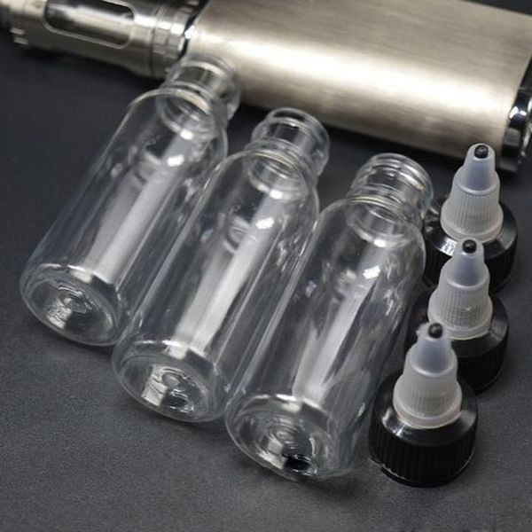 Bottiglie vuote da 30 ml trasparenti in PET all'ingrosso con coperchi twist off bianchi neri 1400 pezzi / lotto Contenitore in plastica da 30 ml per ejuice DHL libero