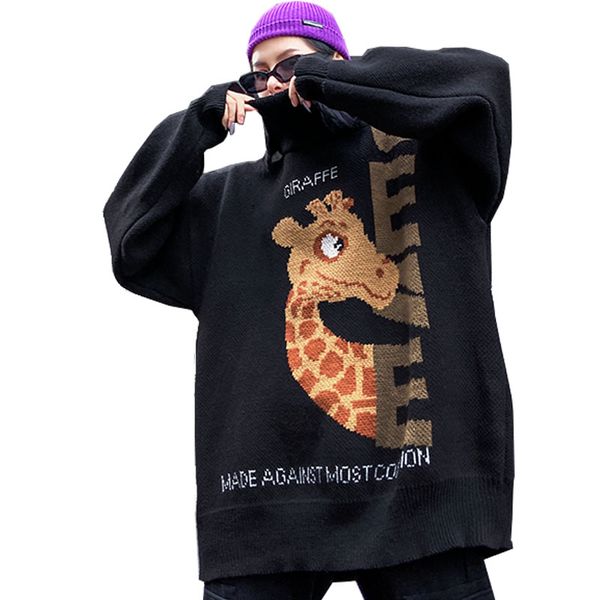 

qing mo black women turtleneck sweater 2019 women giraffe printed sweater female full sleeve knitted oversized zqy2642, White;black