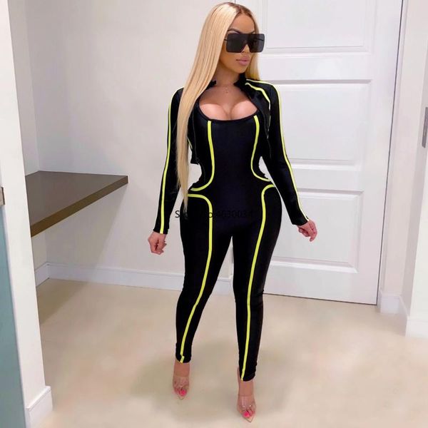 

women set two pieces sets summer tracksuits full sleeve jumpsuits+coats skinny leggings pants suit fitness sporty outfits, White