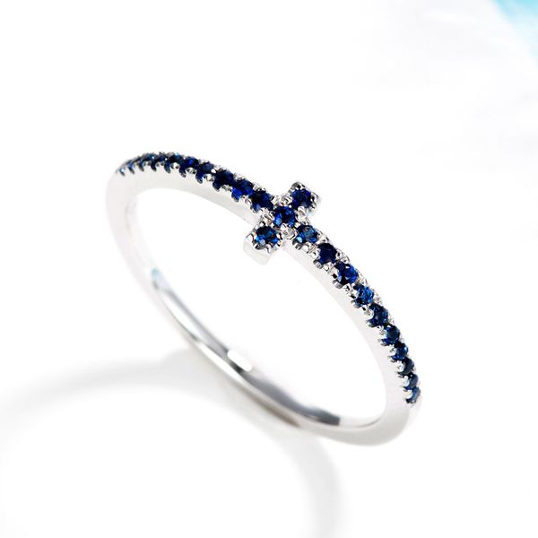 

new delicate cross natural sapphire/ ruby 18k solid real genuine gold au750 rings bands for women upscale fancy gemstone jewelry, Golden;silver