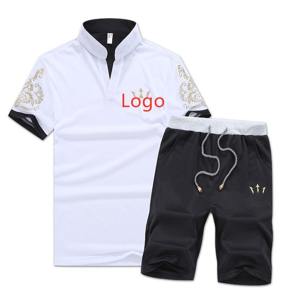 

summer 2020 men's tracksuit marti print men's turtleneck v-neck short-sleeved pullover with casual jogging pants homme tracksuit, Gray