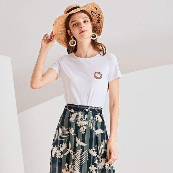 

чистый хлопок 2020 моды универсальный рыхлой большой короткий рукав футболки женщин топ простой тенденция печати мультфильма письмо сети кра, White