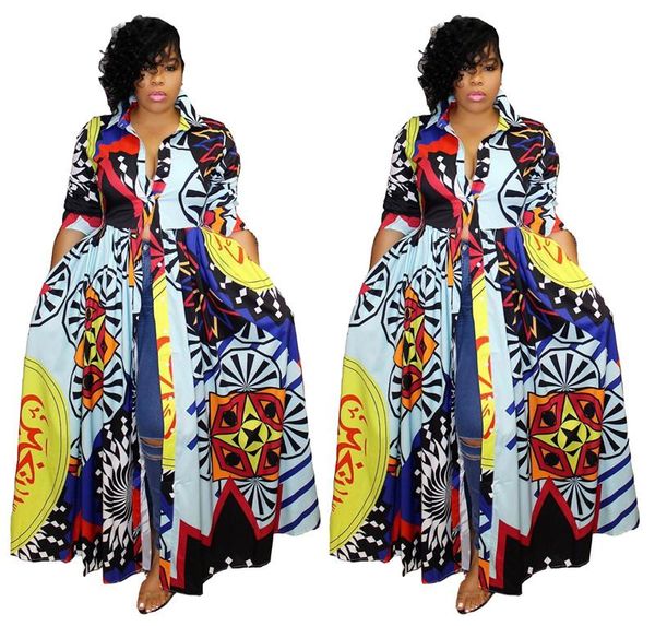 

dress autumn women lapel neck long dresses casual ladies long sleeve night club dress womens digital printed, Black;gray