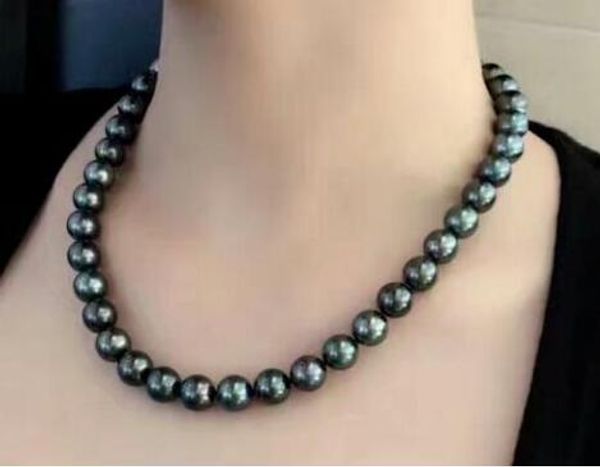 

envÃ­o gratis >>>> 9-10mm natural tahitian negro collar de perlas 14 k, Silver