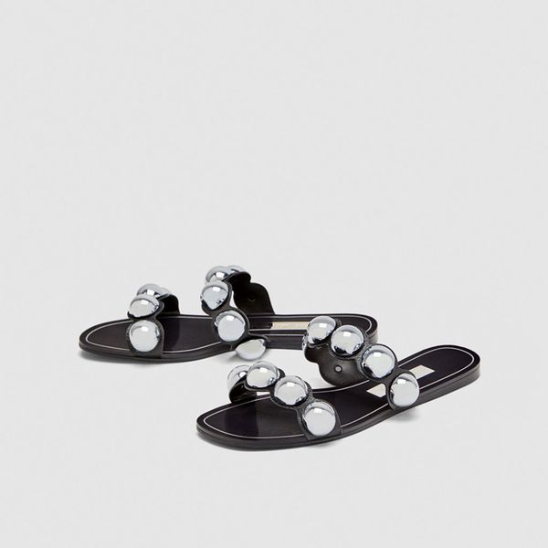 

teahoo 2018 summer pearl women sandals string bead slip on women flat sandals casual soft beach slippers, Black