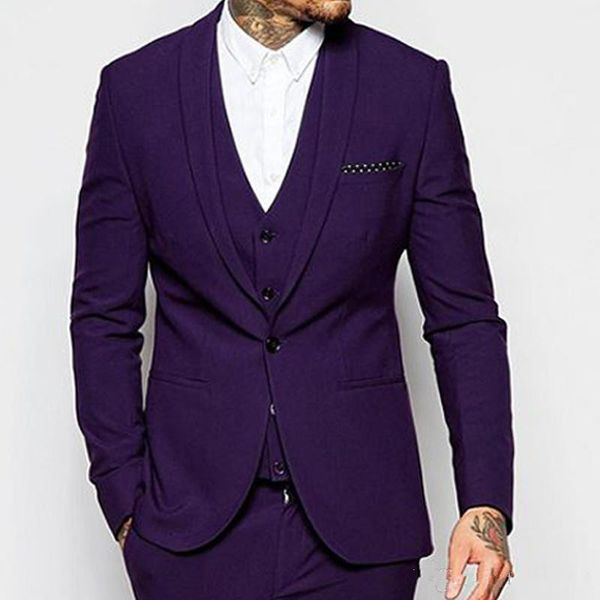 Nova alta qualidade de um botão roxo escuro noivo smoking xale lapela groomsmen melhor homem ternos de casamento dos homens (jaqueta + calça + colete + gravata) 842