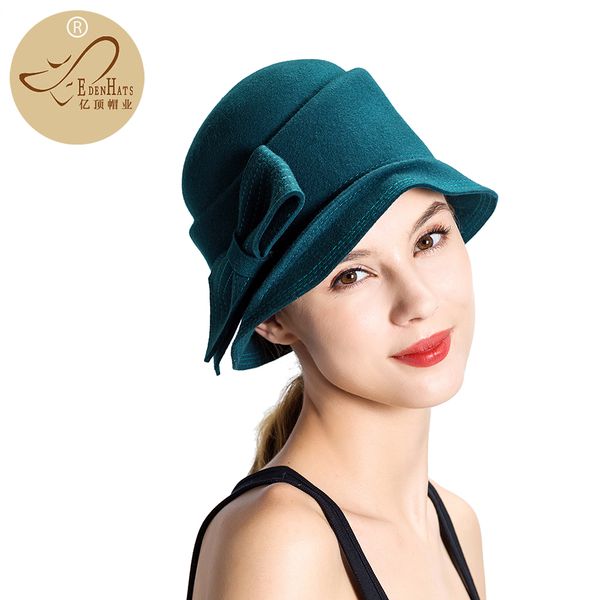 

fancy hat elegant ladies hats sculpted wool felt cloche hat with felt bow trim vintage cloche dress w10-2389, Blue;gray