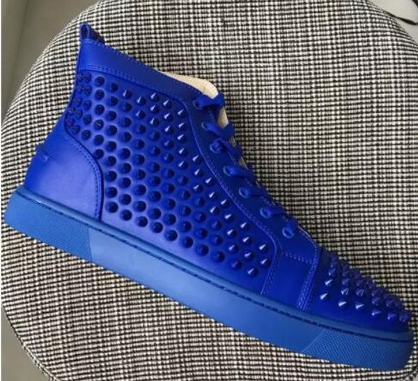 

2019 new men's women's black blue red white genuine leather with spikes high red bottom sneakers luxury fashion casual shoes