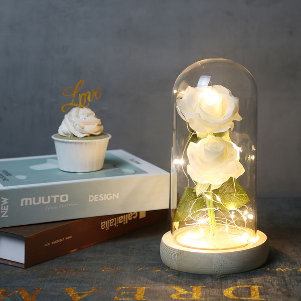 

preserved fresh flower 2 roses glass eternal flower valentine's day floral decor party romantic rose glass cover gift