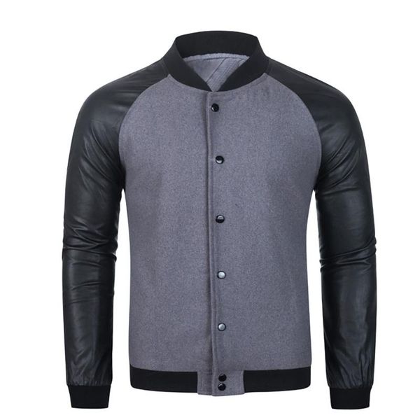 

2020 new autumn men's pure color jacket full sleeve motorcycle leather coats fashion cardigan for men, Black