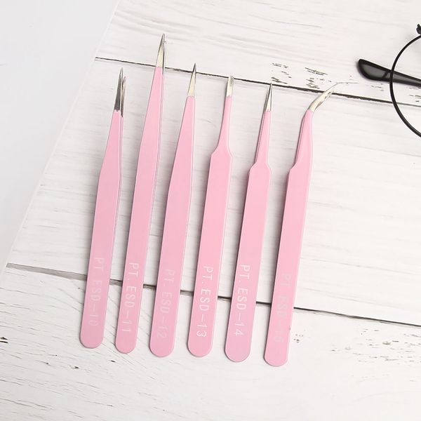 

2019 new fashion pink stainless steel mink eyelash extension straight or bend optional tweezers professional eye lashes tweezers
