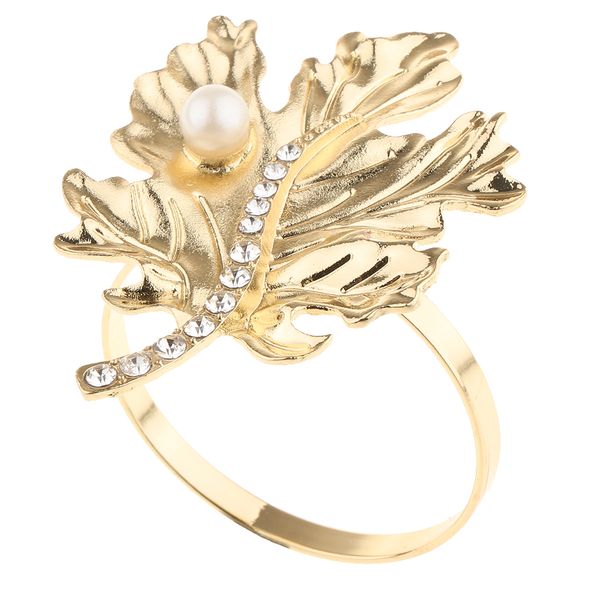 

alloy leaf napkin rings with rhinestone pearl for wedding banquet dinner decor favor