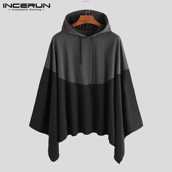 

мужская мода толстовки лоскутная плащ cape мешковатые 2019 корейский с капюшоном без рукавов уличная пуловеры кофты плюс размер, Black