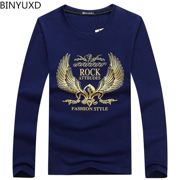 

binyuxd golden wings pure cotton fashion brand designer men cotton t shirts casual long sleeve print high-quality t-shirt, White;black