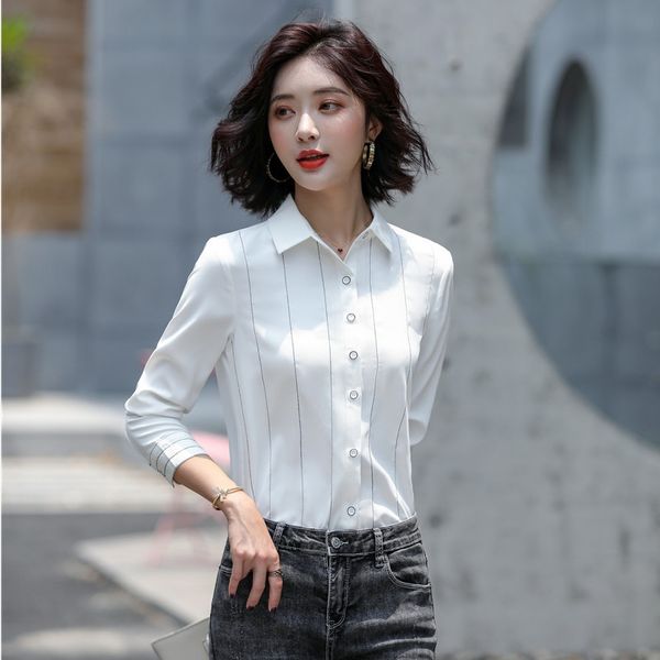 

new 2020 women blouses & shirts white office ladies long sleeve work wear clothes styles