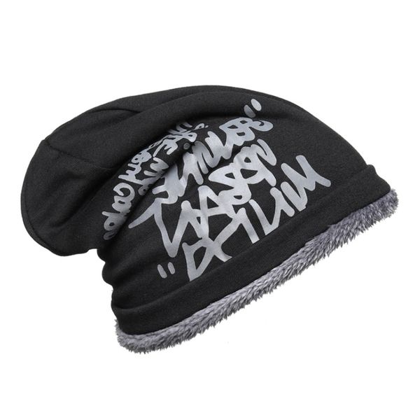 

winter men women thermal soft velvet slouchy beanie hat outdoor practical windproof ear protection skiing skateboard 2020 caps, Black