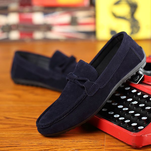 

men round toe plain fleece loafer slip-on casual shoes fashion male spring winklepickers fall punk footwear suedette moccasin gommino, Black