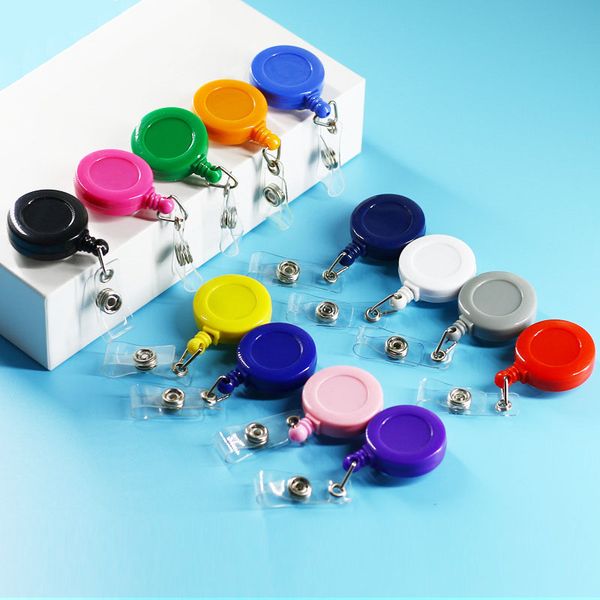 

27 colors plastic retractable badge holders with carabiner reel clip and vertical style clear id card holders