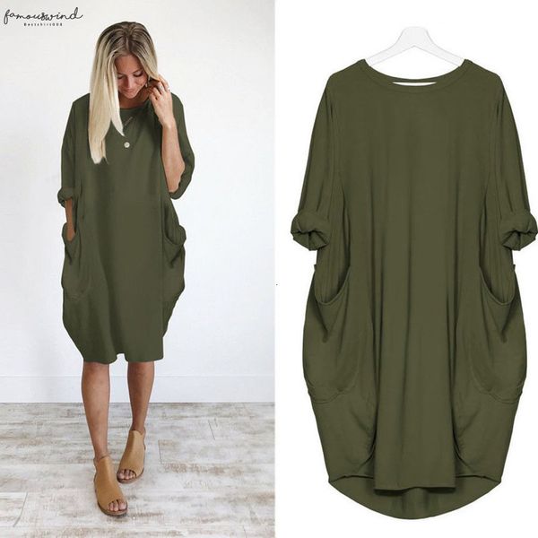 

womens plus size spring long sleeve pockets hoodie loose baggy midi dress color crew neck oversized loose tunic yl5, Black;gray