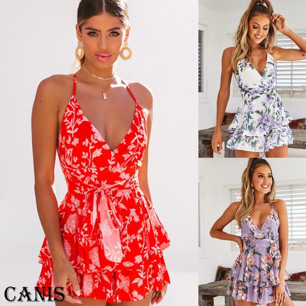 

summer women holiday romper playsuit jumpsuit backless beach party club sleeveless print jumpsuits, Black;white