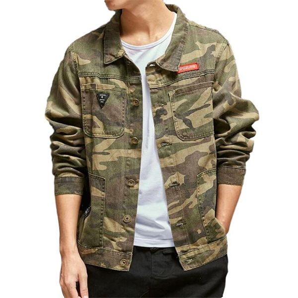 

idopy fashion design men`s camouflage denim jacket street style multi pockets jeans jacket and coats, Black;brown