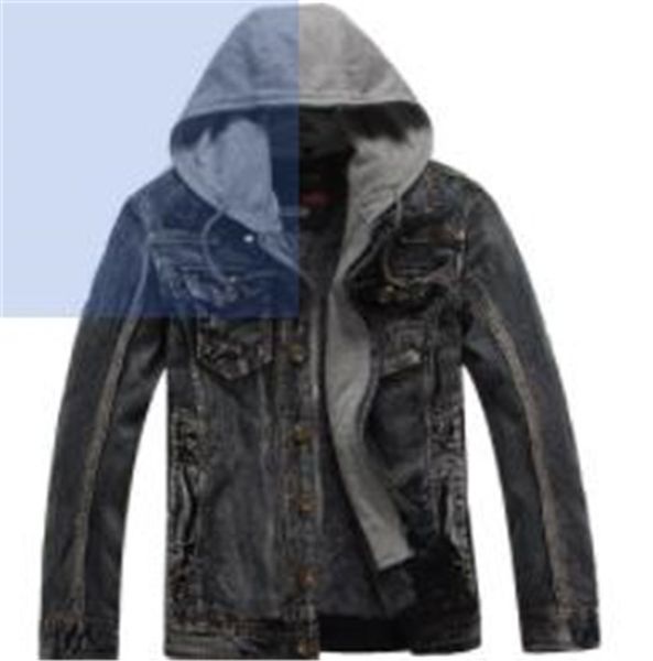 

mens denim куртка с капюшоном мужской jean coat homme сплошной цвет толстые outwear зима теплая одежда много цветов, Black;brown