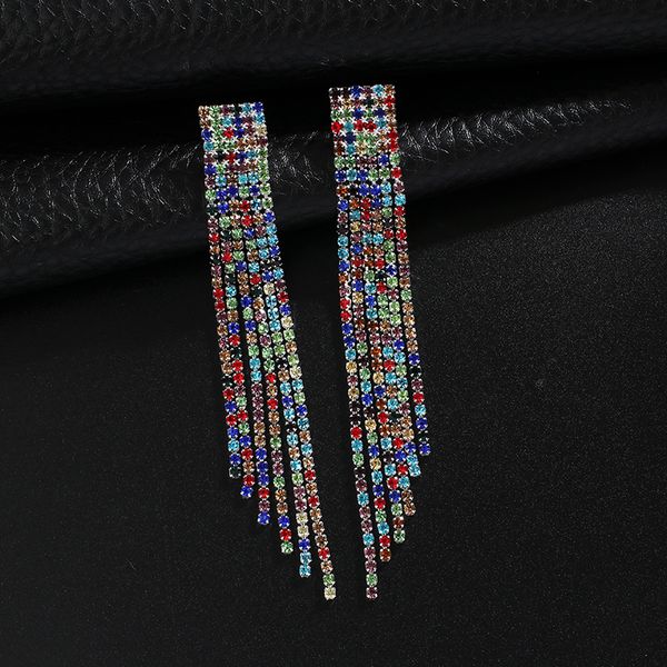 

fashion color rhinestone long tassel earrings for women 2019 new statement dangle earrings accessories wholesale jewelry e642, Silver