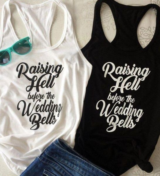 

raising hell before the wedding bells bride cute tanks gothic women 100% cotton slogan undershirt singlet sleeveless garment top, White