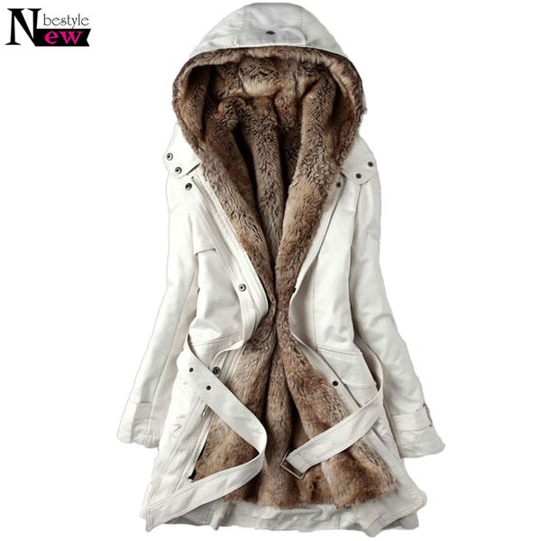 

fashion women's winter faux fur lining coats warm long cotton-padded jacket parkas ladies hooded coat outerwear with belt gifts y190926, Black;white