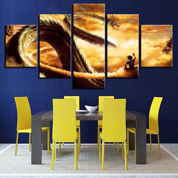 

5 piece unframed modular home decor wall art painting dragon ball cuadros landscape canvas wall art painting for living room