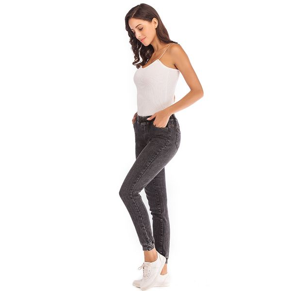 

women jeans fashion trend high-quality women models tide autumn elastic plus loose denim casual cropped jeans, Blue