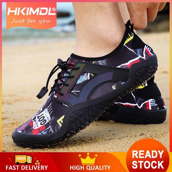 

hkimdl 2019 men shoes summer beach wading shoes swimming quick-drying breath rubber reef non-slip on surf water, Black