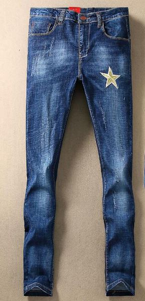 

19ss designer new classic blue slim embroidered jeans men's casual fashion comfortable wild white feet pants