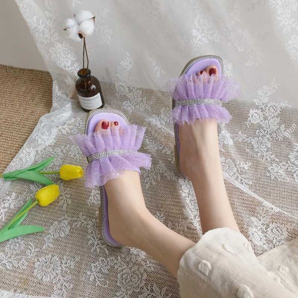 

low female shoes ladies' slippers lace slides 2020 flat soft pu bling rubber cotton fabric rome lace low, Black