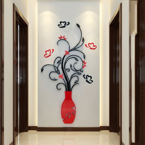 

wall sticker diy crystal baseboard art home acrylic floral decal window 3d vase bedroom decorations livingroom office