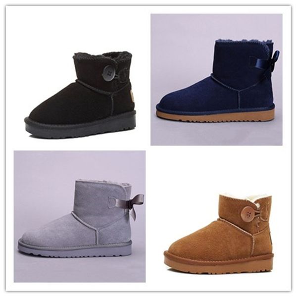 

2020 kids shoes genuine leather snow boots for toddlers boots with bows children footwear girls snow boots, Black