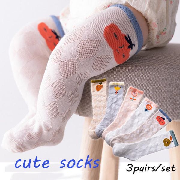 

3 pair cartoon animal design baby girls long socks infant anti-mosquito knee high sock summer lace baby mesh socks, Pink;yellow