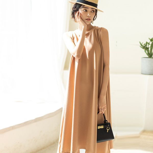 

original design dress summer women loose thin skinny camisole dress simple elegant big swing vest z2143, Black;gray