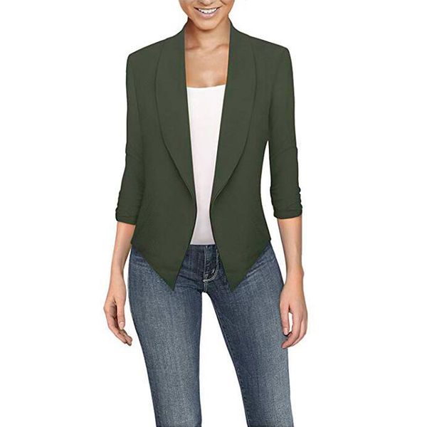 

women solid blazers cardigan casual office work coat long sleeve women jackets irregular hem casual plus size business outwear, White;black