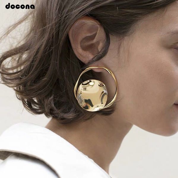 

docona punk gold hollow circle drop dangle earring for women abstract geometric pendant earrings party jewelry brincos f12104, Silver