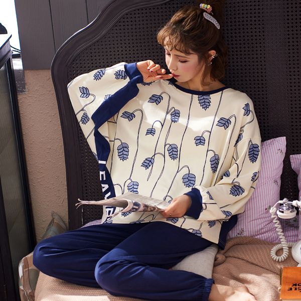 

women's pajamas set 2020 spring and autumn new thin cartoon printed long-sleeved cute pajamas casual home wear women's, Black;red