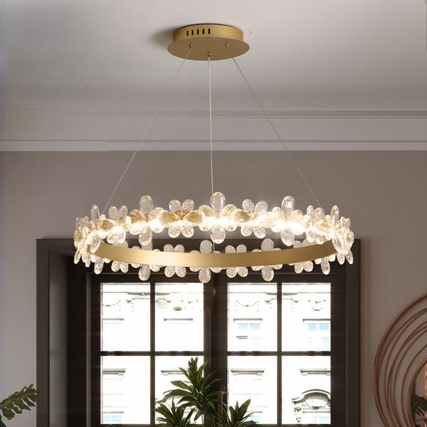 Hallway Round Led Crown Pendant Lamp Gold Led Ring Crystal Hanging