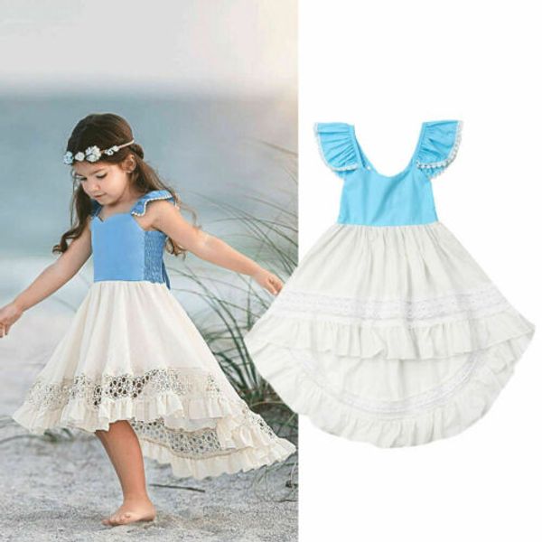 

pudcoco 2019 summer toddler kids baby girl flower dress lace patchwork tulle party bridesmaid pageant fashion dresses, Red;yellow