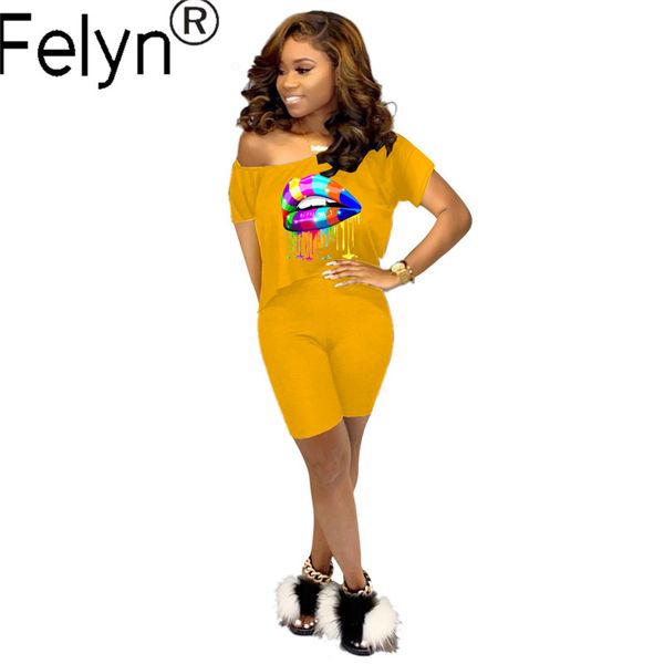 

felyn 2020 новое прибытие casual 2 шт спортивных костюмов игровой одежды мульти lips o-образный вырез ночного клуб rompers bb3158, Black;white