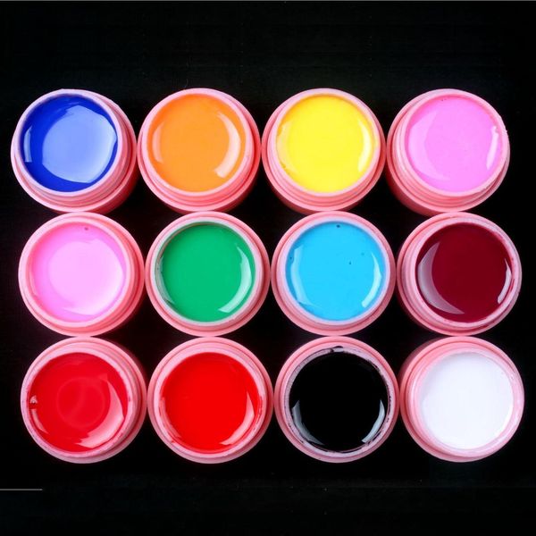 

12 pcs solid color mix pure nail art uv builder gel set for acrylic tips pink, Red;pink