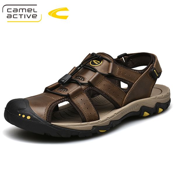 

camel active 2019 new summer men sandals genuine leather comfortable hook & loop men shoes fashion casual shoes, Black