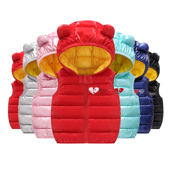 

bear hooded cotton vest kids child waistcoat girls boys winter autumn waistcoats children's warm vest outerwear kids coats, Black