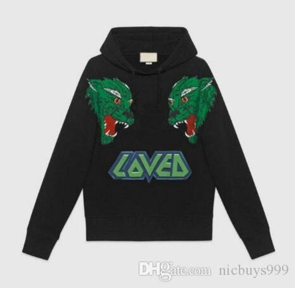

18ss cotton casual fashion autumn designer luxury mens loved letter wolf animal print hoodies pullover hooded sweatshirt, Black